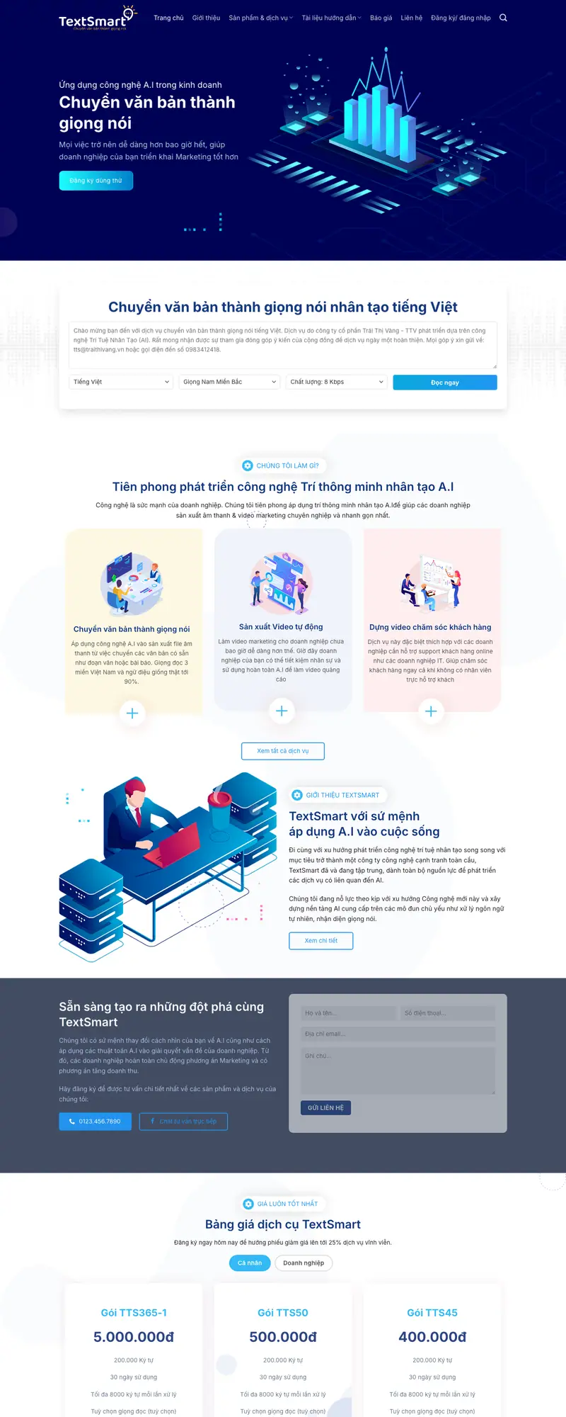 Mẫu web giới thiệu dịch vụ textsmart