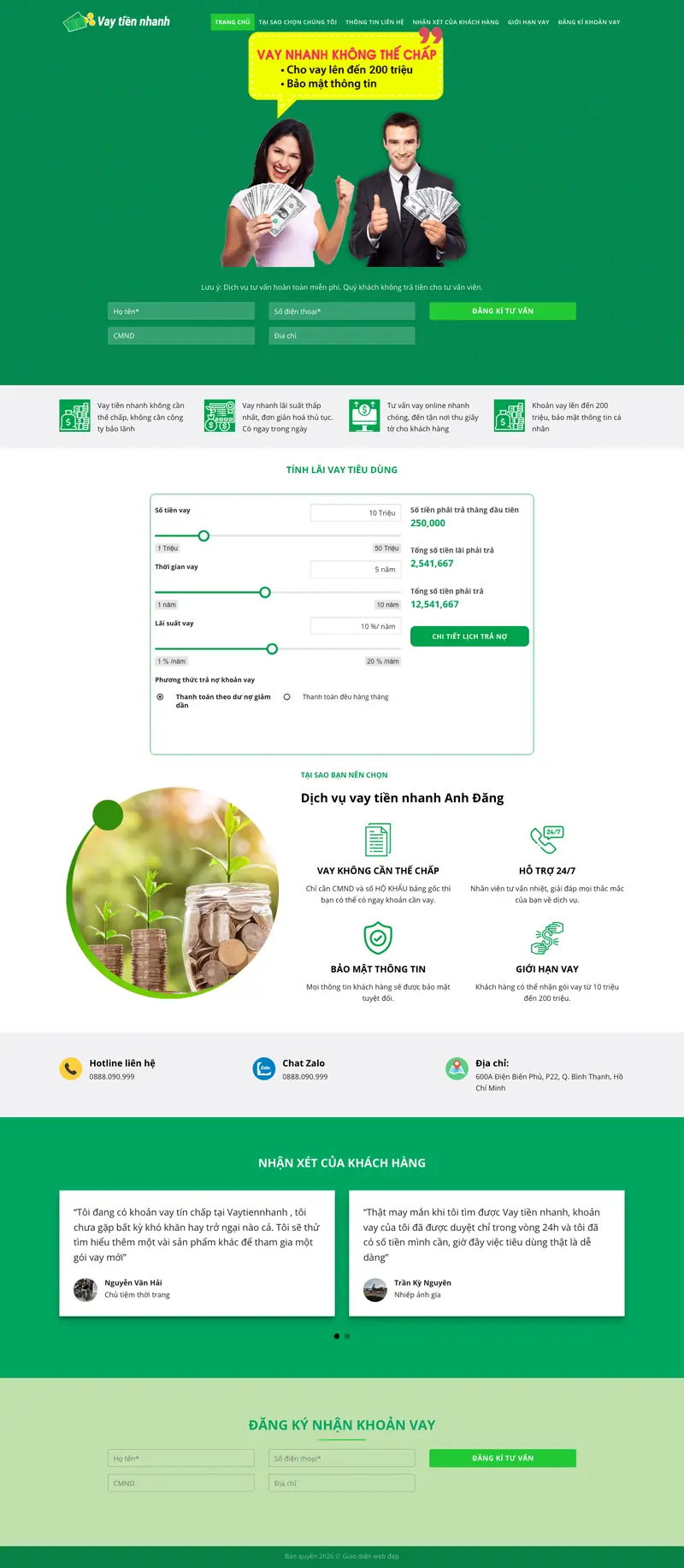 Mẫu web vay tiền nhanh