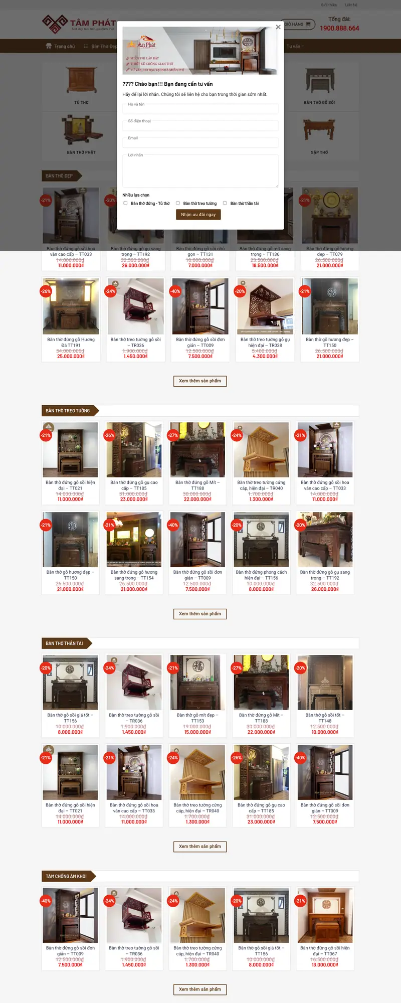 Mẫu web bán bàn thờ, nội thất