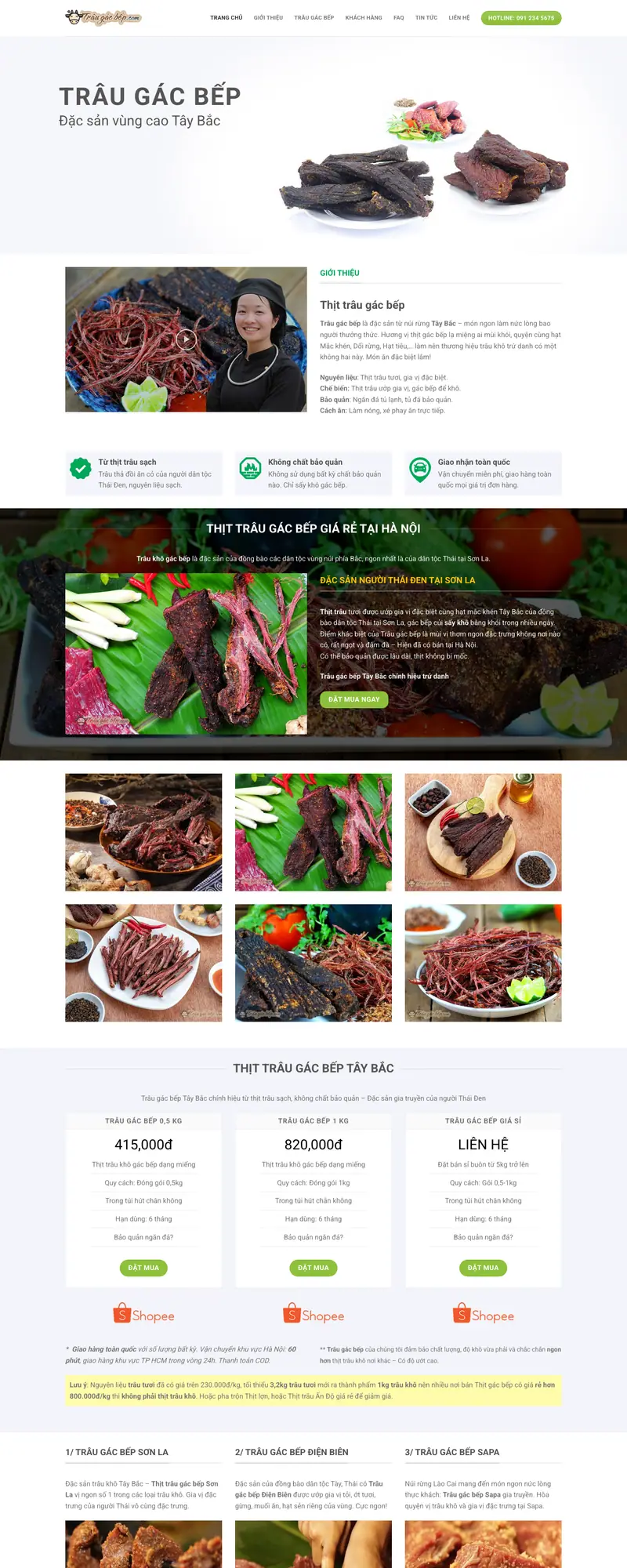 Mẫu web landing page bán thịt trâu