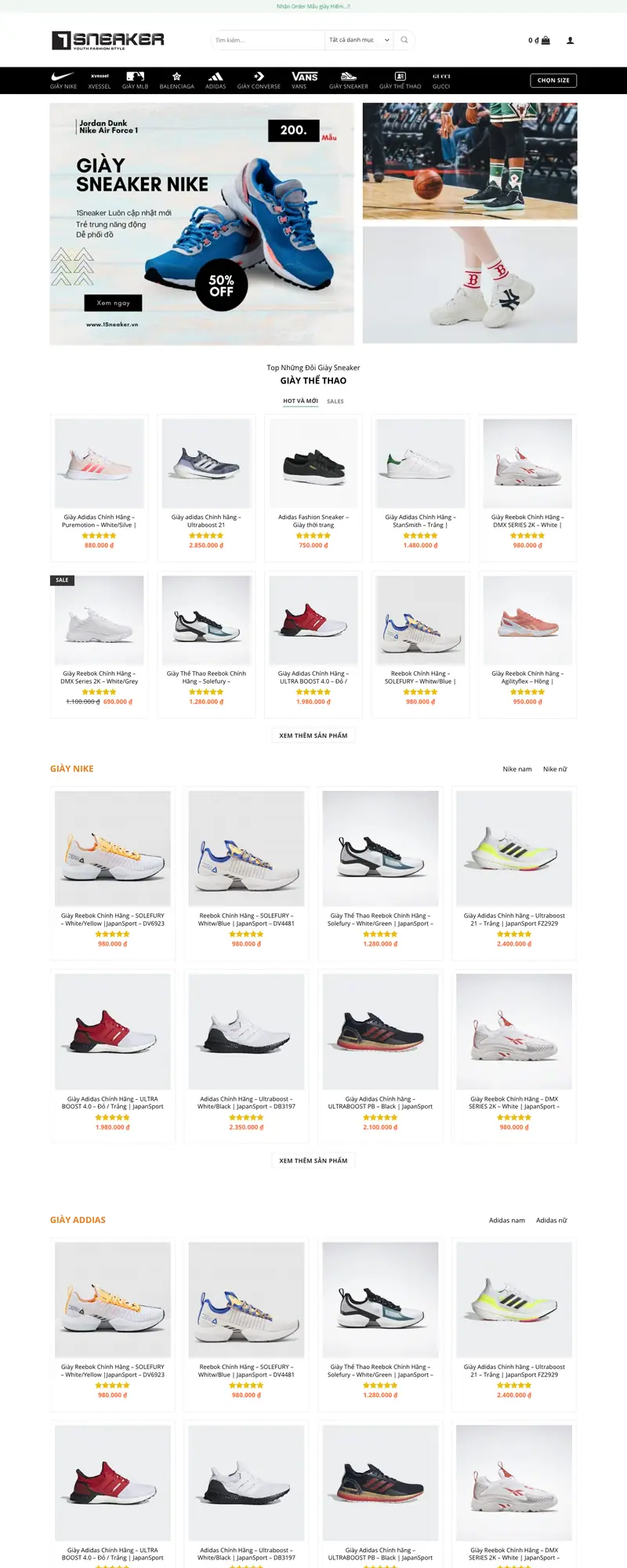 Mẫu web bán giày sneaker