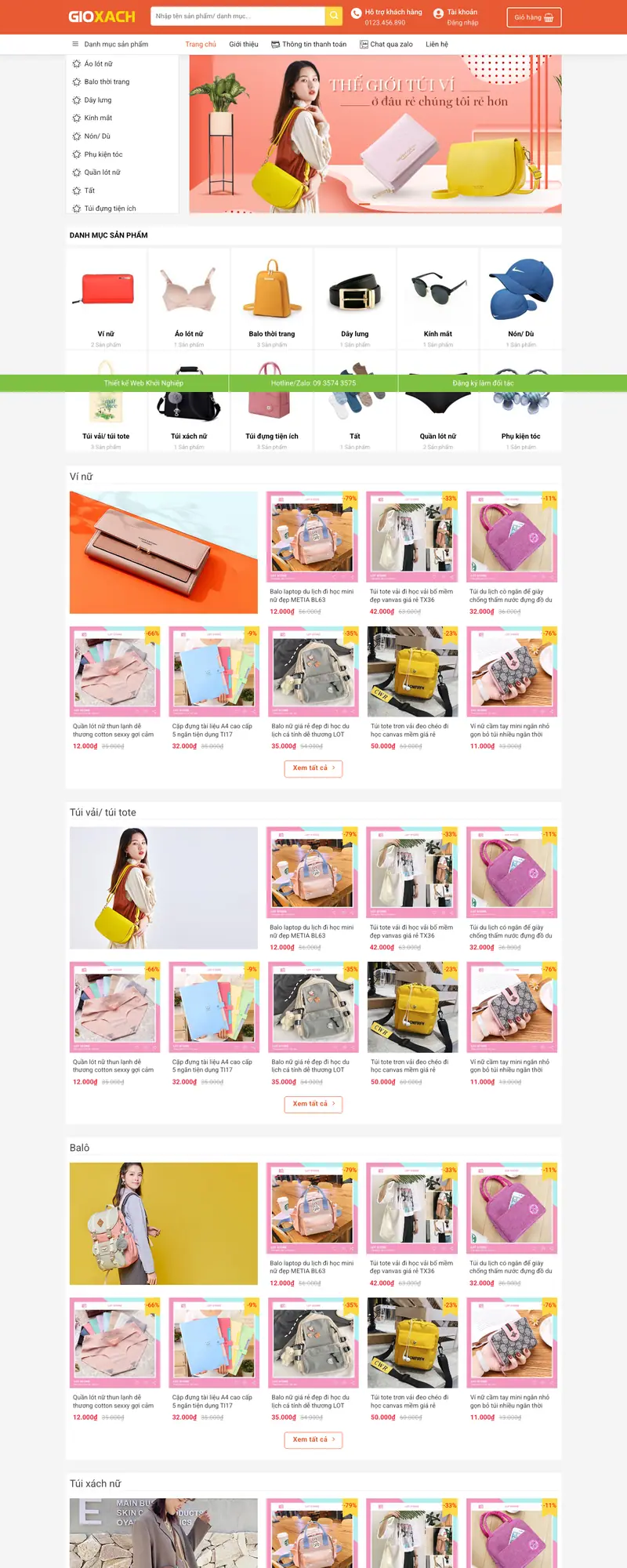 Mẫu web bán túi , ví