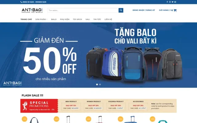Mẫu web bán balo