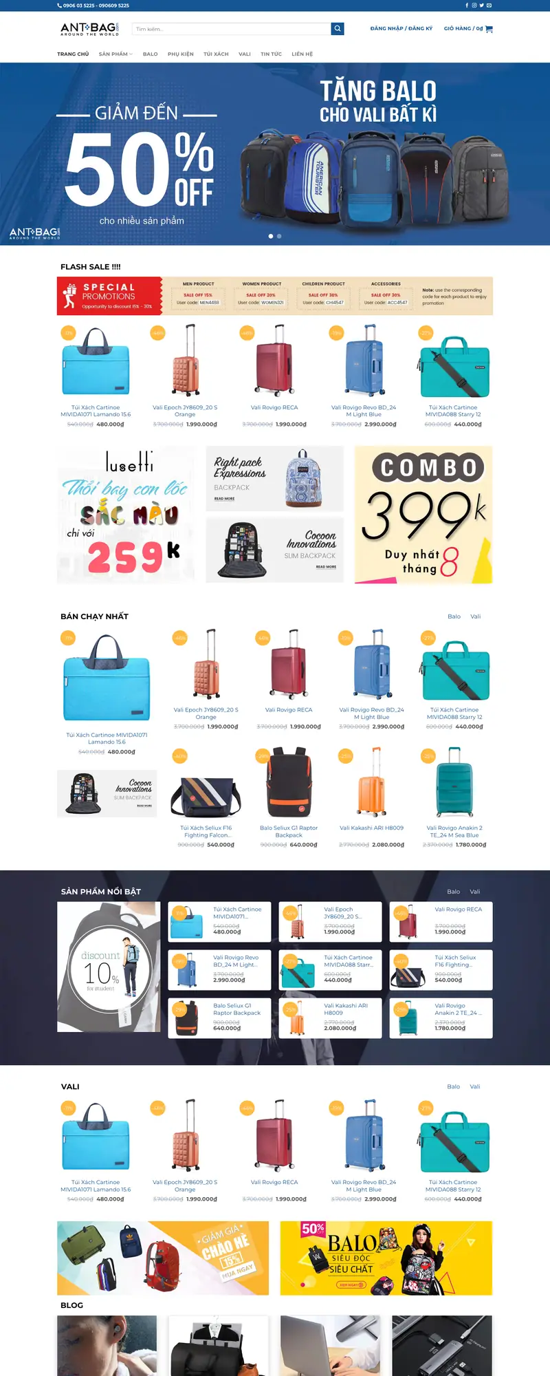 Mẫu web bán balo