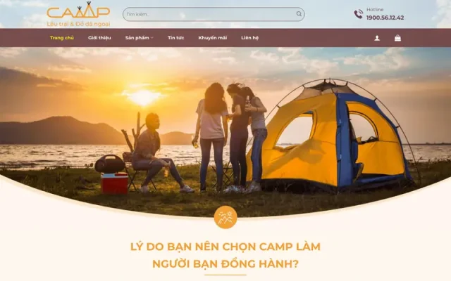 Mẫu web bán đồ phượt, lều du lịch