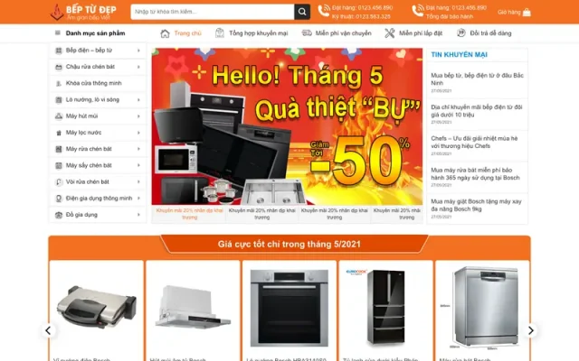 Mẫu web bán bếp từ