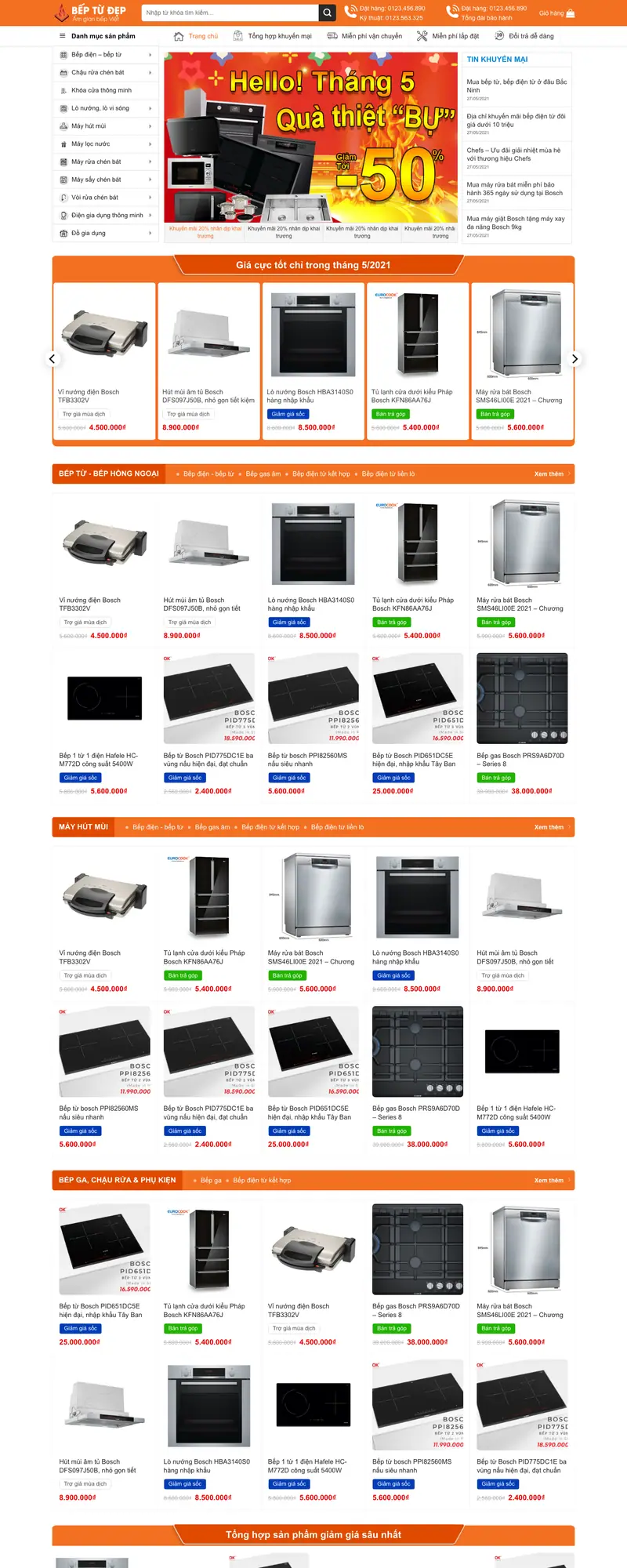 Mẫu web bán bếp từ