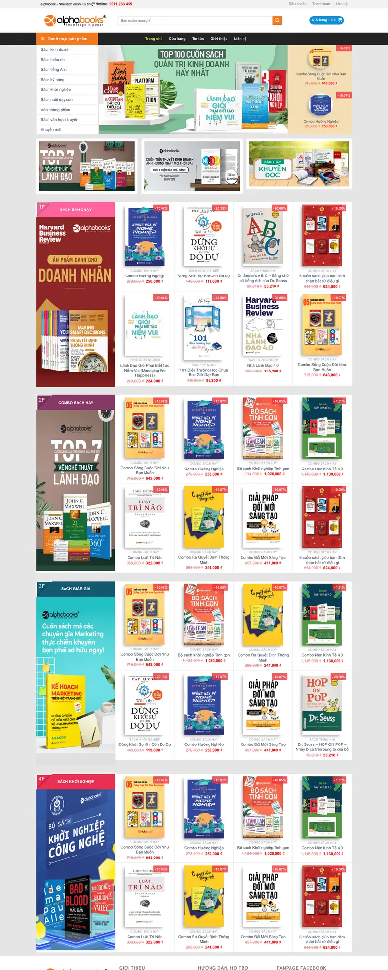 Mẫu web bán sách – màn hình 1