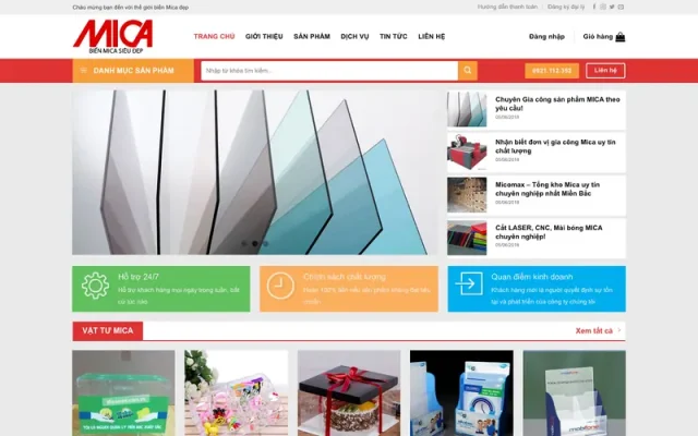 Mẫu web bán sản phẩm mica