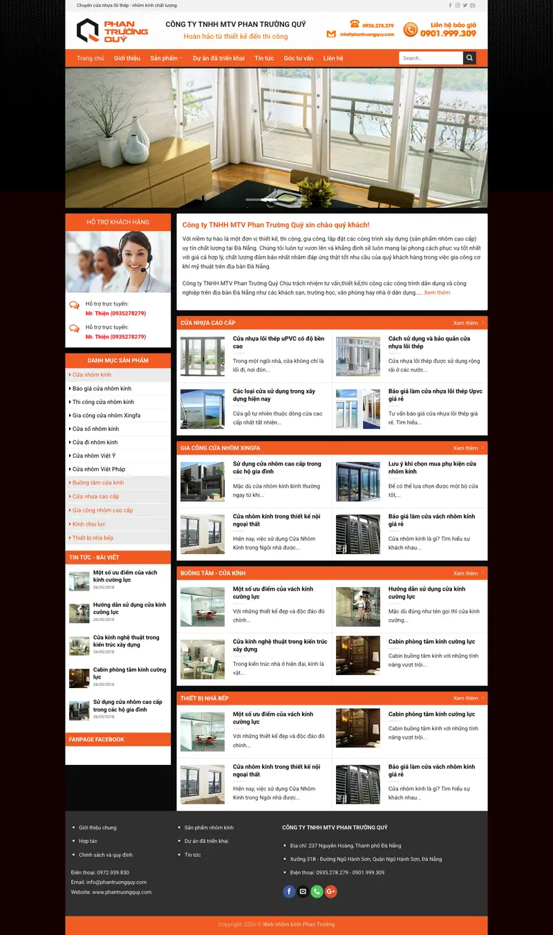 Mẫu web bán nhôm kính