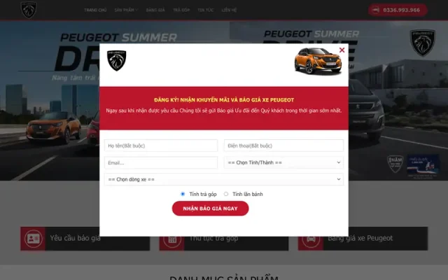 Mẫu web bán xe peugeot