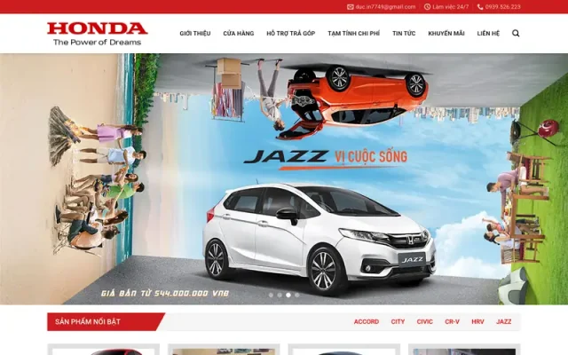 Mẫu web bán xe honda