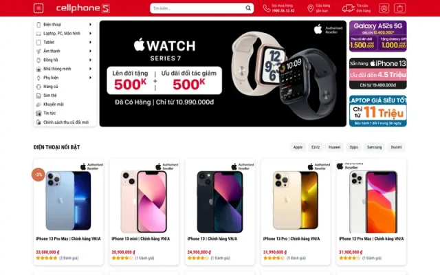Mẫu web bán điện thoại 4 – cellphones
