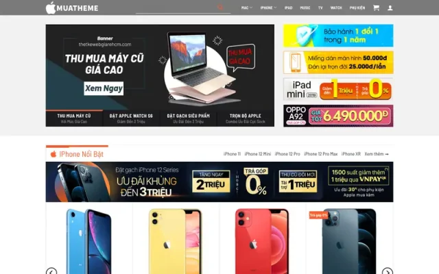 Mẫu web bán điện thoại, laptop, máy tính bảng apple