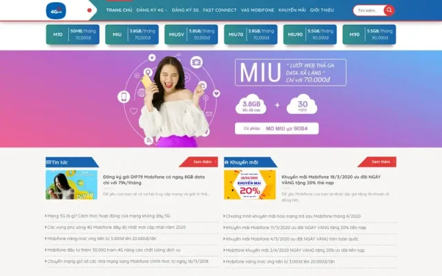 Mẫu web bán gói cước data 4G, 3G
