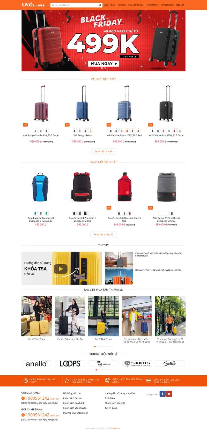 Mẫu web bán vali, ba lô giống mia.vn – màn hình 1