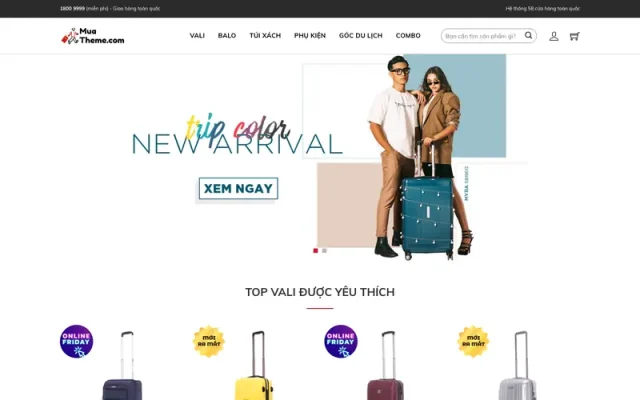 Mẫu web bán vali, balo giống lug