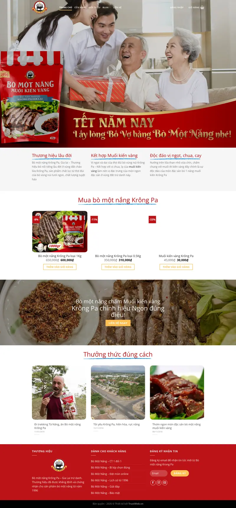 Mẫu web bán đặc sản bò một nắng – màn hình 1