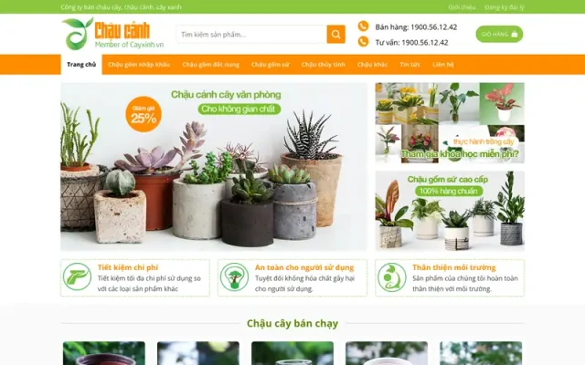 Mẫu web bán chậu cây, cây cảnh, cây xanh