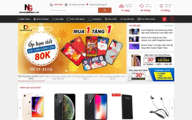Mẫu web bán điện thoại di động, máy tính, laptop