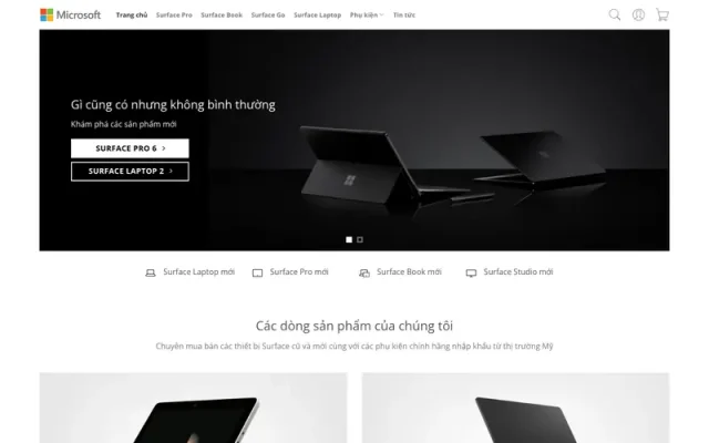 Mẫu web bán laptop và phụ kiện giống surface store