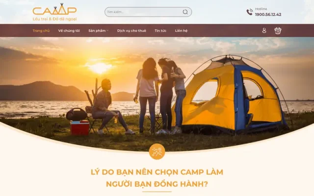 Mẫu web bán dụng cụ cắm trại – camp