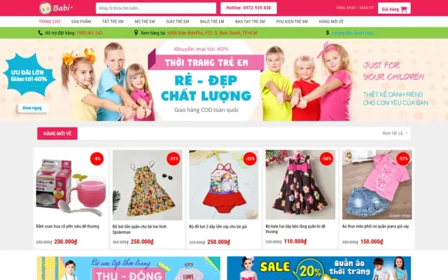 Mẫu web thời trang trẻ em baby.vn