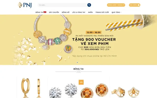 Mẫu web bán trang sức, nữ trang, đồng hồ giống pnj