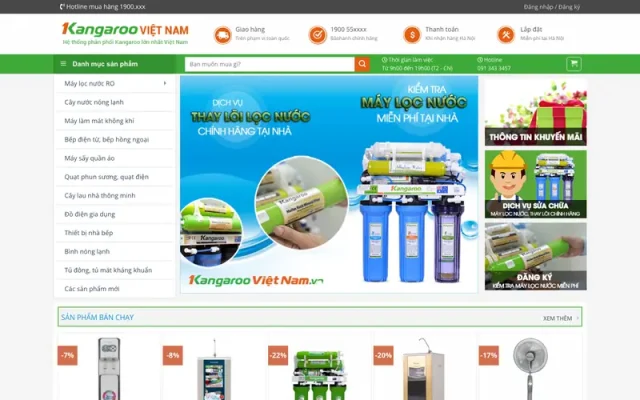 Mẫu web bán máy lọc nước, máy nóng lạnh