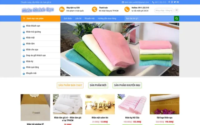 Mẫu web bán khăn mặt, khăn tắm, khăn khách sạn