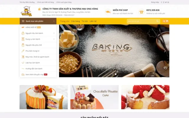 Mẫu web bán dụng cụ làm bánh