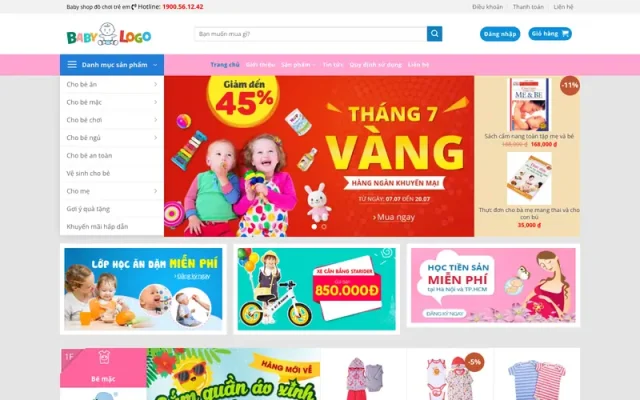 Mẫu web baby shop dành cho shop hàng tiêu dùng trẻ em, trẻ sơ sinh