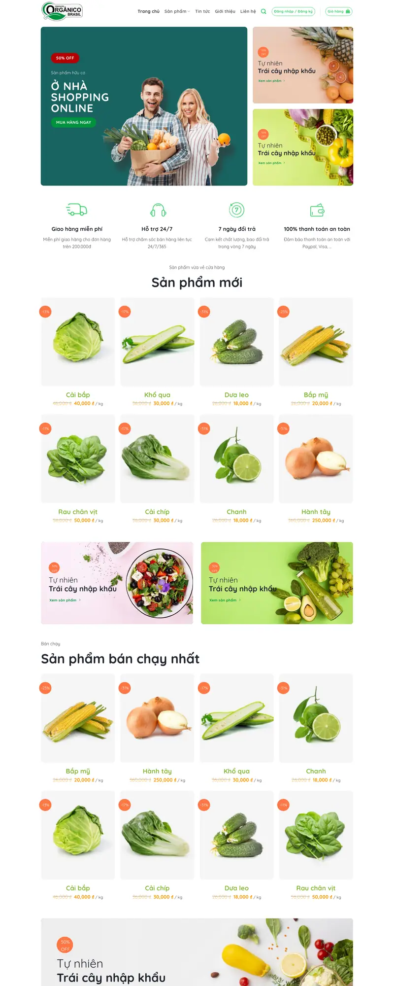 Mẫu web thực phẩm, rau củ trái cây 10 – màn hình 1