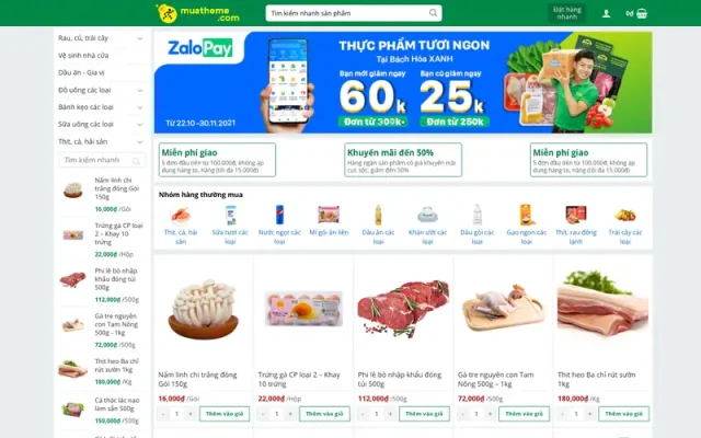 Mẫu web thực phẩm giống bách hóa xanh