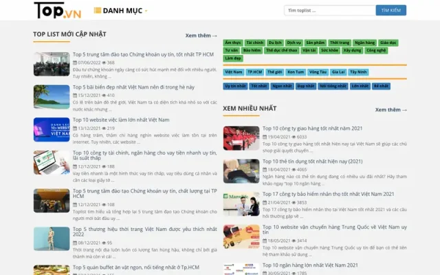 Mẫu web giống toplist.vn