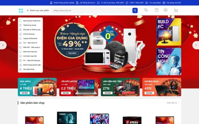 Mẫu web bán hàng điện máy DT303