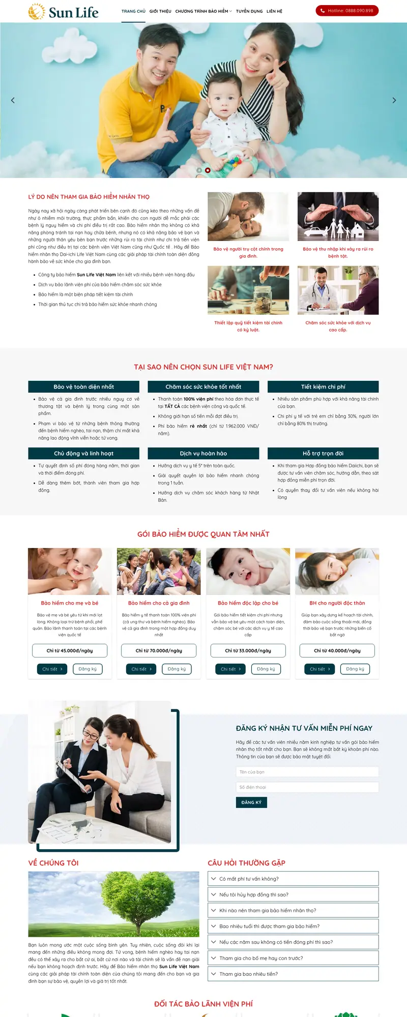Mẫu web giới thiệu dịch vụ bảo hiểm nhân thọ sunlife