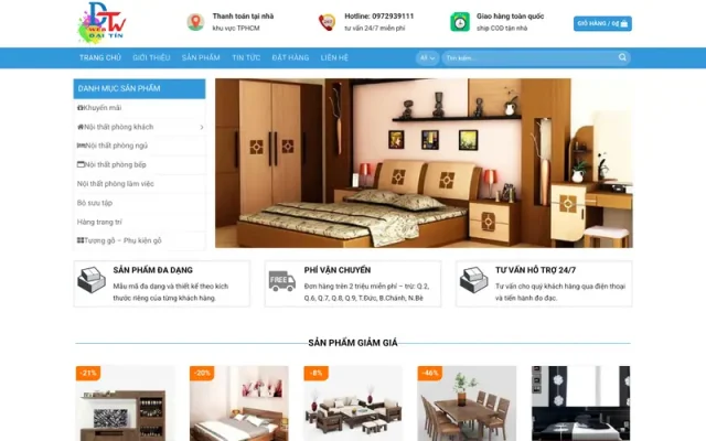 Mẫu web bán hàng nội thất bàn ghế, tủ, giường M38