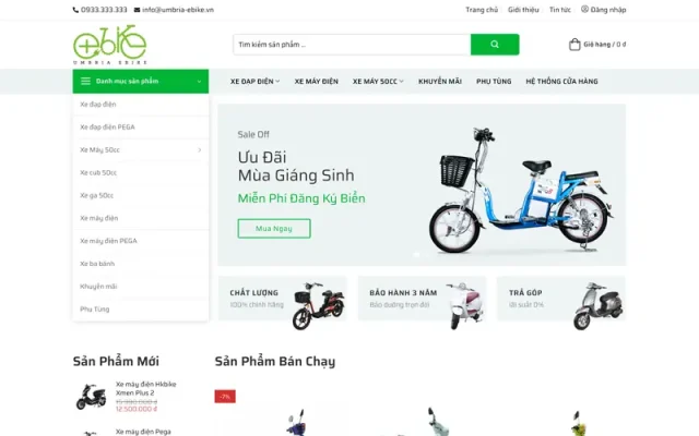 Mẫu web bán xe đạp điện, xe máy điện umbria ebike