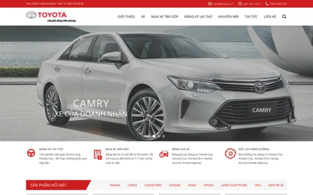 Mẫu web bán ô tô toyota tuyệt vời