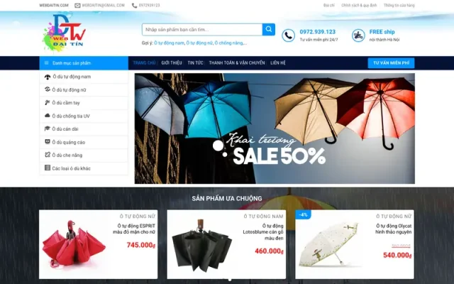 Mẫu web bán áo mưa, ô dù M50
