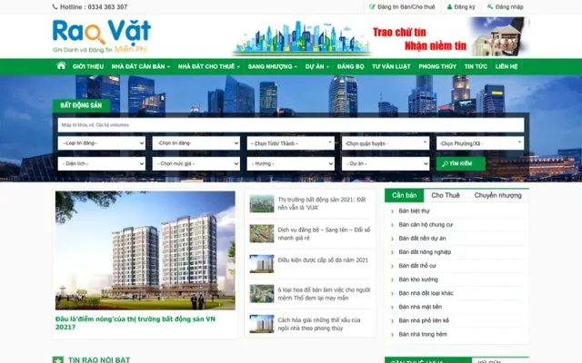Mẫu web bất động sản rao vặt đăng ký đăng tin M98
