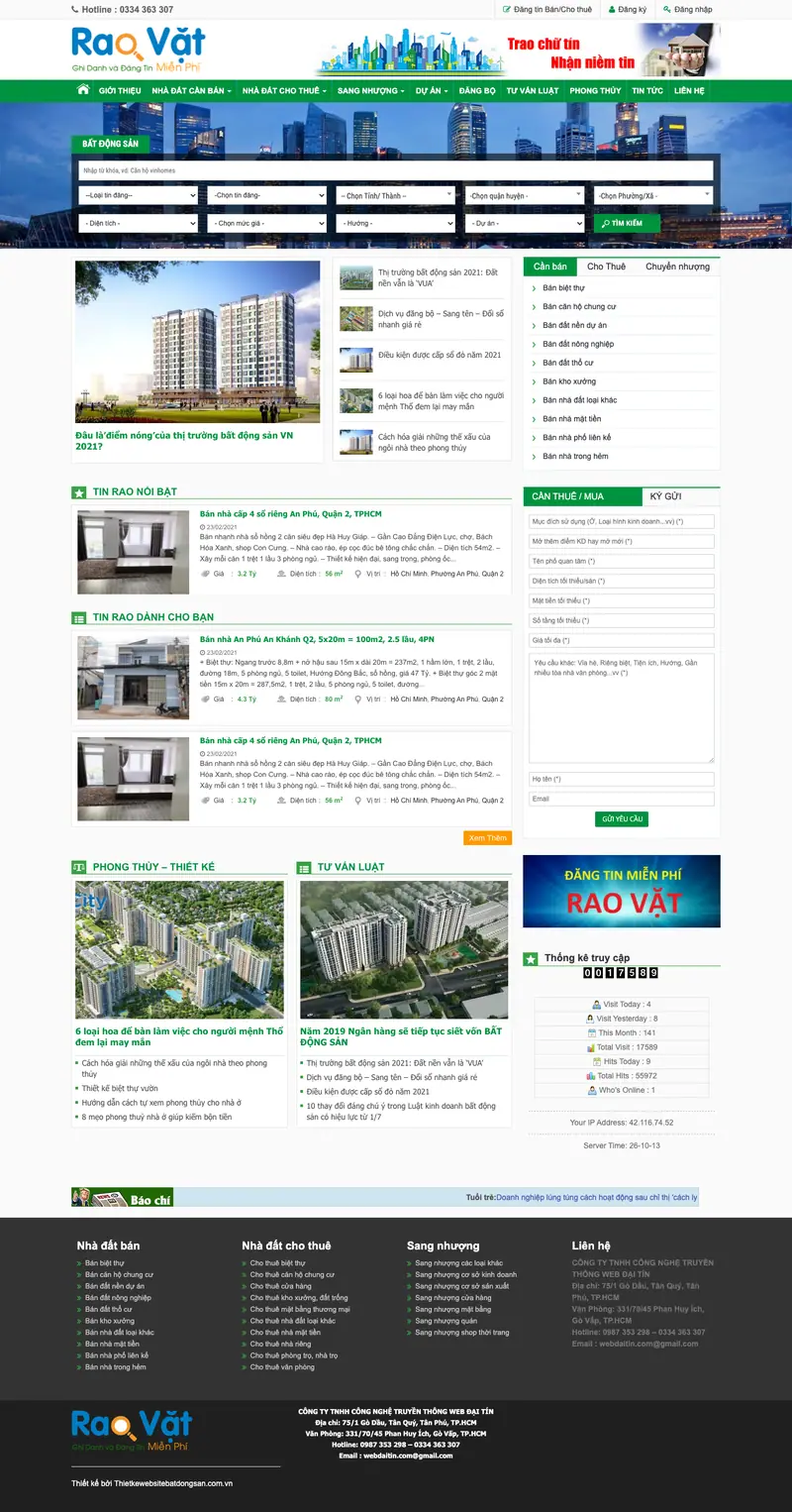 Mẫu web bất động sản rao vặt đăng ký đăng tin M98 – màn hình 1