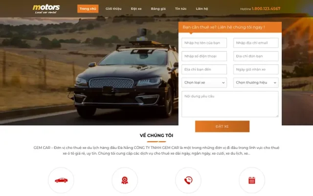 Mẫu web giới thiệu dịch vụ cho thuê xe oto