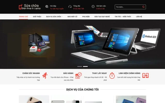 Mẫu web sửa chữa mua bán điện thoại laptop M60