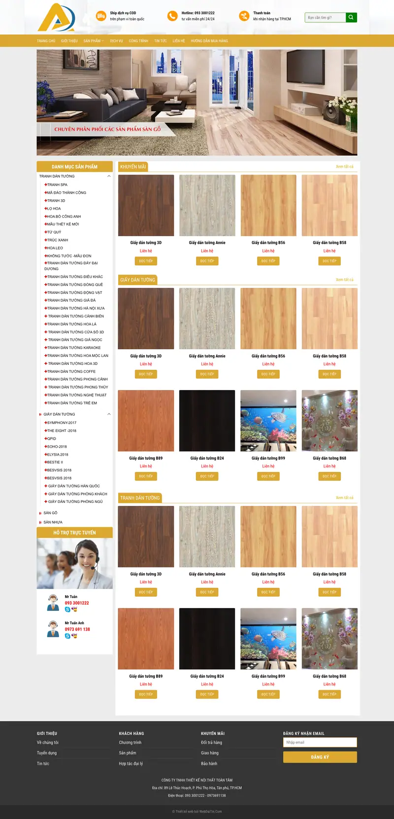 Mẫu web bán nội thất, giấy dán tường M57 – màn hình 1