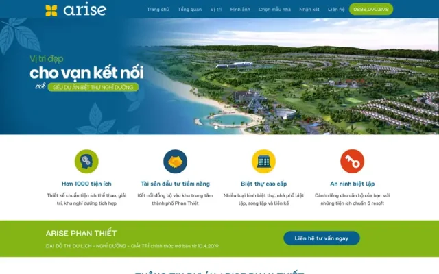 Mẫu web landing page bất động sản – arise resort