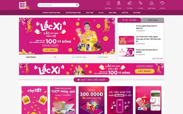 Mẫu web giới thiệu dịch vụ chuyển tiền bằng app momo