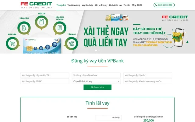 Mẫu web dịch vụ vay vốn ngân hàng, vay tín chấp, thẻ tín dụng
