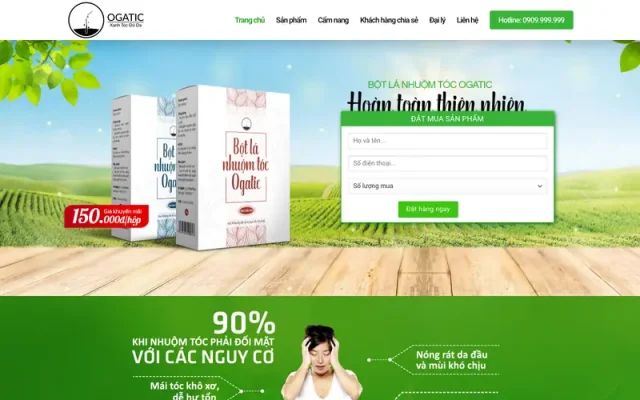 Mẫu web landing page giới thiệu bột nhuộm tóc ogatic